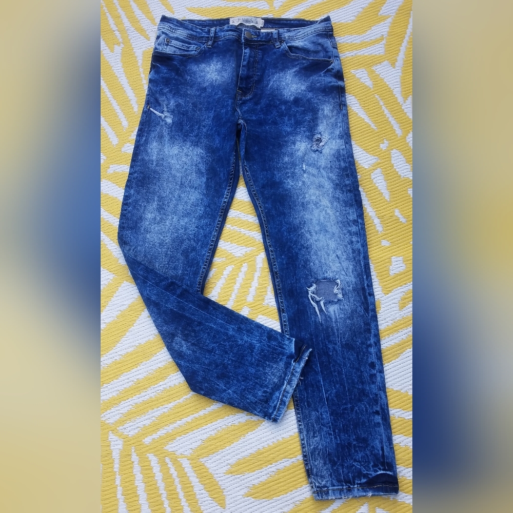 Jeanius Level Akademiks Mens Denim Jeans size 34x32 Retro Vintage Stone Washed